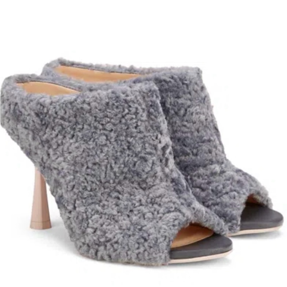 New! Agl Gray High-Heeled Mules with Fluffy Texture size 39EU/8.5US